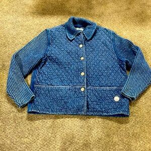 BLUE WILLI’S Denim Ouilted Jacket w/Sweater Sleeves Sz Large Made in Denmark